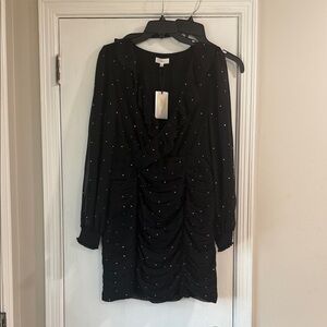 Chic Black Ruched Long Sleeve Dress